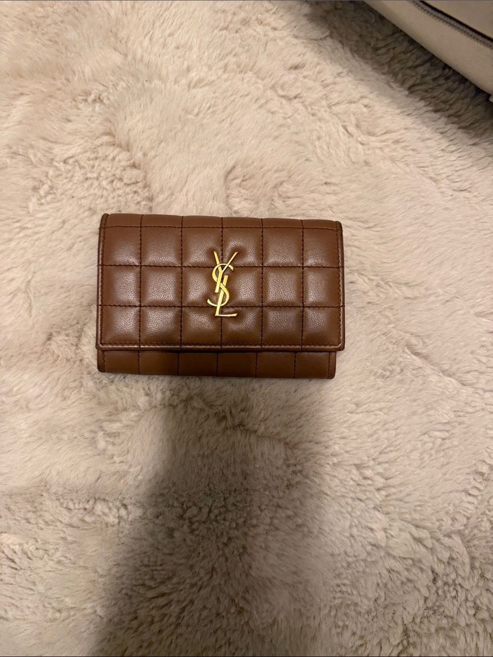 Saint Laurent Quilted Brown Leather Wallet with Gold YSL Emblem
